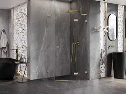 Mexen Lunar L cabine de douche pentagonale pivotante droite 80 x 80 cm, transparent, or brossé - 831L-080P-080L-55-00-P