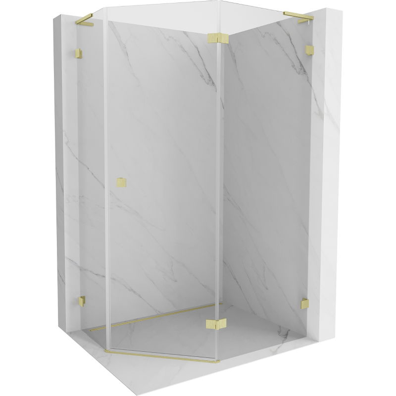Mexen Lunar L cabine de douche pentagonale battante droite 90 x 80 cm, transparent, or brossé - 831L-090P-080L-55-00-P
