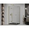 Mexen Roma cabine de douche pivotante 100 x 80 cm, transparente, dorée + receveur Flat, noir - 854-100-080-50-00-4070G