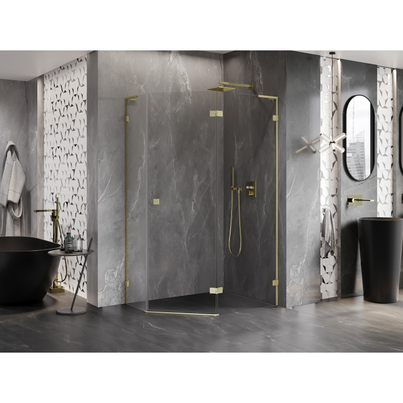 Mexen Lunar L cabine de douche pentagonale pivotante droite 100 x 90 cm, transparent, or brossé - 831L-100P-090L-55-00-P