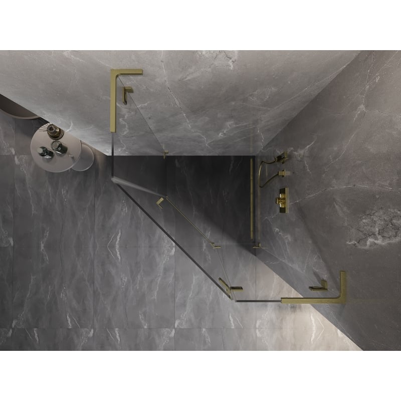 Mexen Lunar L cabine de douche pentagonale pivotante droite 100x100 cm, transparent, or brossé - 831L-100P-100L-55-00-P