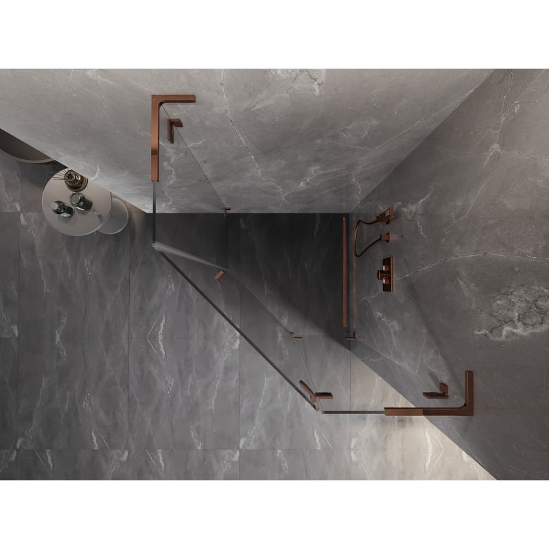 Mexen Lunar L cabine de douche pentagonale pivotante droite 80 x 80 cm, transparent, or rose - 831L-080P-080L-60-00-P