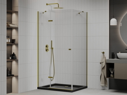 Mexen Roma cabine de douche battante 120 x 80 cm, transparente, dorée + receveur plat, noir - 854-120-080-50-00-4070G