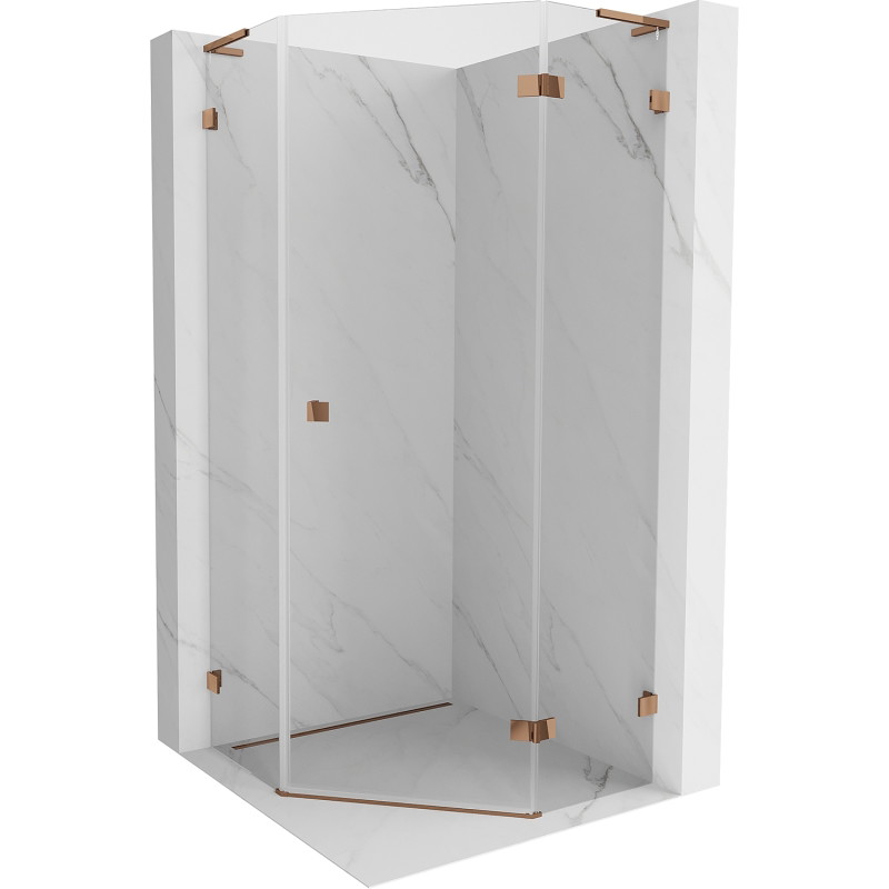Mexen Lunar L cabine de douche pentagonale pivotante droite 100 x 100 cm, transparente, or rose - 831L-100P-100L-60-00-P