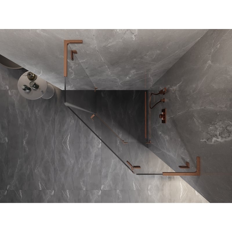 Mexen Lunar L cabine de douche pentagonale pivotante droite 90 x 90 cm, transparent, cuivre brossé - 831L-090P-090L-65-00-P