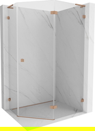 Mexen Lunar L cabine de douche pentagonale à charnière droite 100 x 80 cm, transparent, cuivre brossé - 831L-100P-080L-65-00-P