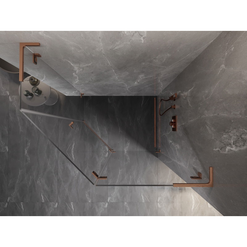 Mexen Lunar L cabine de douche pentagonale à charnière droite 100 x 90 cm, transparent, cuivre brossé