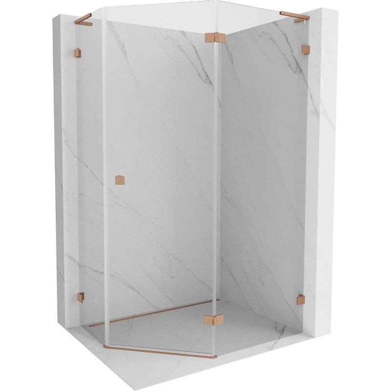 Mexen Lunar L cabine de douche pentagonale à charnière droite 100 x 90 cm, transparent, cuivre brossé
