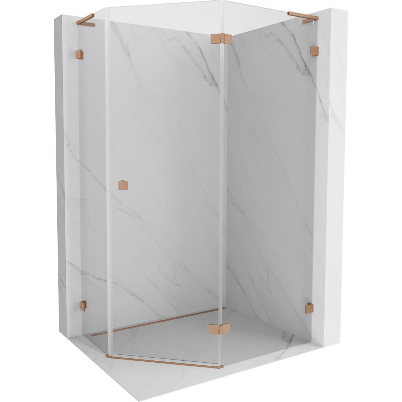 Mexen Lunar L cabine de douche pentagonale pivotante droite 100 x 90 cm, transparent, cuivre brossé - 831L-100P-090L-65-00-P