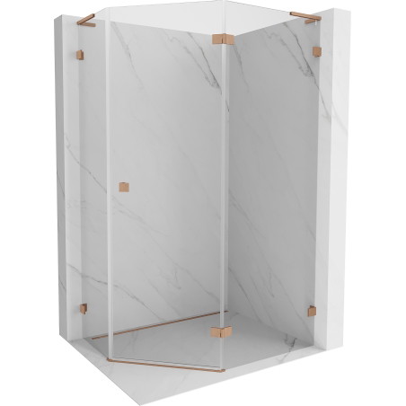 Mexen Lunar L cabine de douche pentagonale à charnière droite 100 x 90 cm, transparent, cuivre brossé