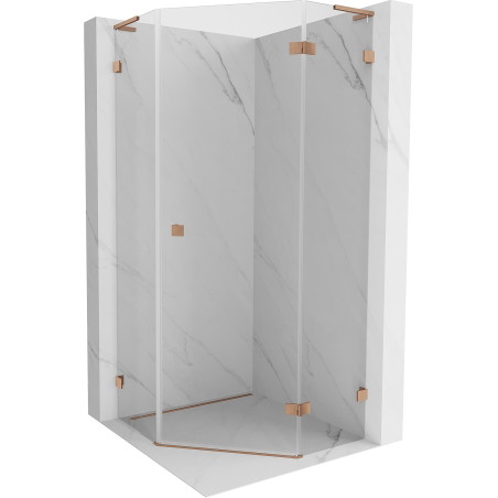 Mexen Lunar L cabine de douche pentagonale battante droite 100x100 cm, transparent, cuivre brossé - 831L-100P-100L-65-00-P