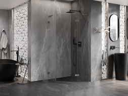 Mexen Lunar L cabine de douche pentagonale battante droite 80x80 cm, transparent, gris canon brossé - 831L-080P-080L-66-00-P