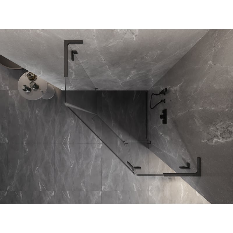 Mexen Lunar L cabine de douche pentagonale pivotante droite 90x90 cm, transparent, gris canon brossé - 831L-090P-090L-66-00-P