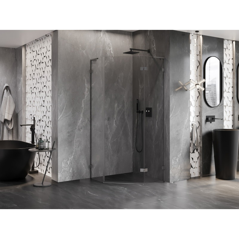 Mexen Lunar L cabine de douche pentagonale pivotante droite 100x100 cm transparent gris canon brossé - 831L-100P-100L-66-00-P