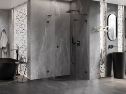 Mexen Lunar L cabine de douche pentagonale pivotante droite 80 x 80 cm, transparent, noir - 831L-080P-080L-70-00-P