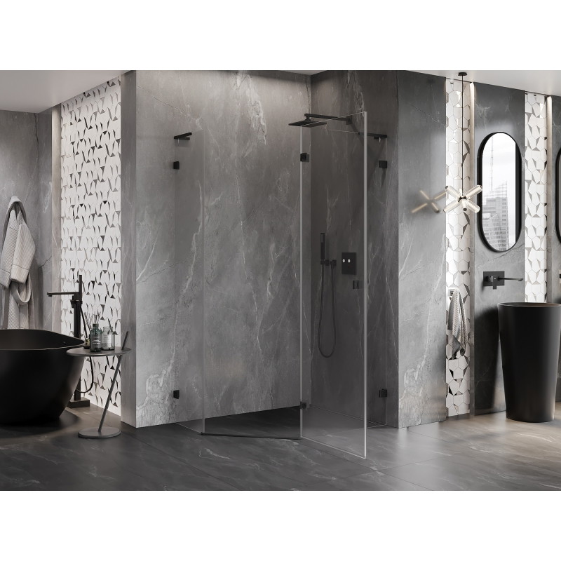 Mexen Lunar L cabine de douche pentagonale pivotante droite 100 x 80 cm, transparent, noir - 831L-100P-080L-70-00-P