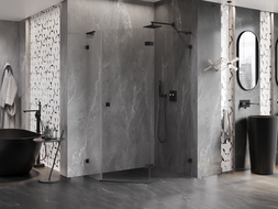 Mexen Lunar L cabine de douche pentagonale pivotante droite 100 x 90 cm, transparente, noire - 831L-100P-090L-70-00-P