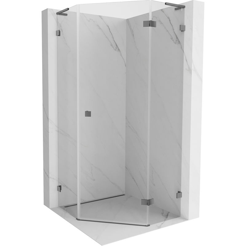 Mexen Lunar L cabine de douche pentagonale pivotante droite 90 x 90 cm, transparent, gun metal - 831L-090P-090L-95-00-P