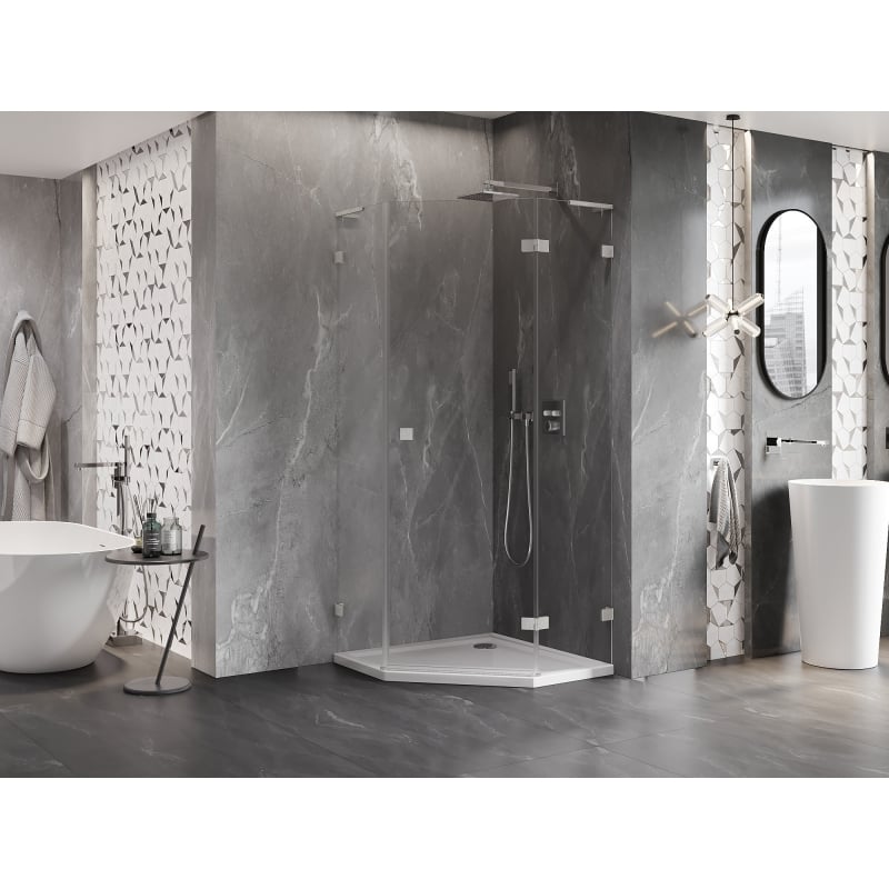 Mexen Lunar L cabine de douche pentagonale pivotante droite 80 x 80 cm, transparent, nickel brossé - 831L-080P-080L-97-00-P
