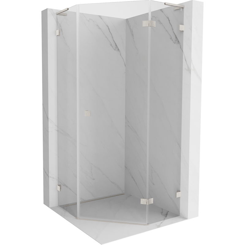 Mexen Lunar L cabine de douche pentagonale pivotante droite 80 x 80 cm, transparent, nickel brossé - 831L-080P-080L-97-00-P