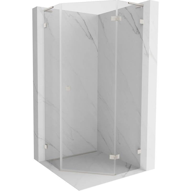 Mexen Lunar L cabine de douche pentagonale pivotante droite 80 x 80 cm, transparente, nickel brossé - 831L-080P-080L-97-00-P