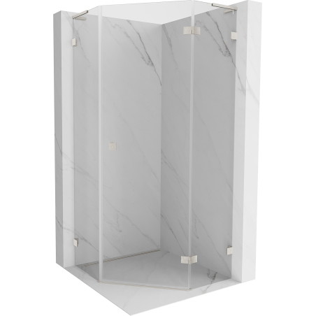 Mexen Lunar L cabine de douche pentagonale pivotante droite 80 x 80 cm, transparente, nickel brossé - 831L-080P-080L-97-00-P