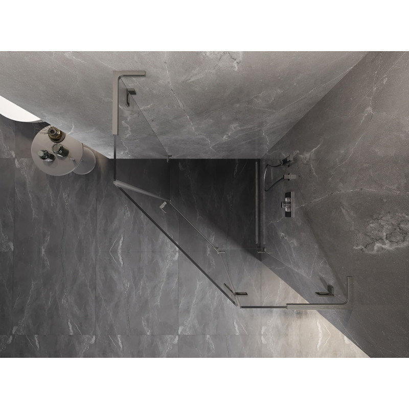 Mexen Lunar L cabine de douche pentagonale pivotante droite 80 x 80 cm, transparente, nickel brossé - 831L-080P-080L-97-00-P