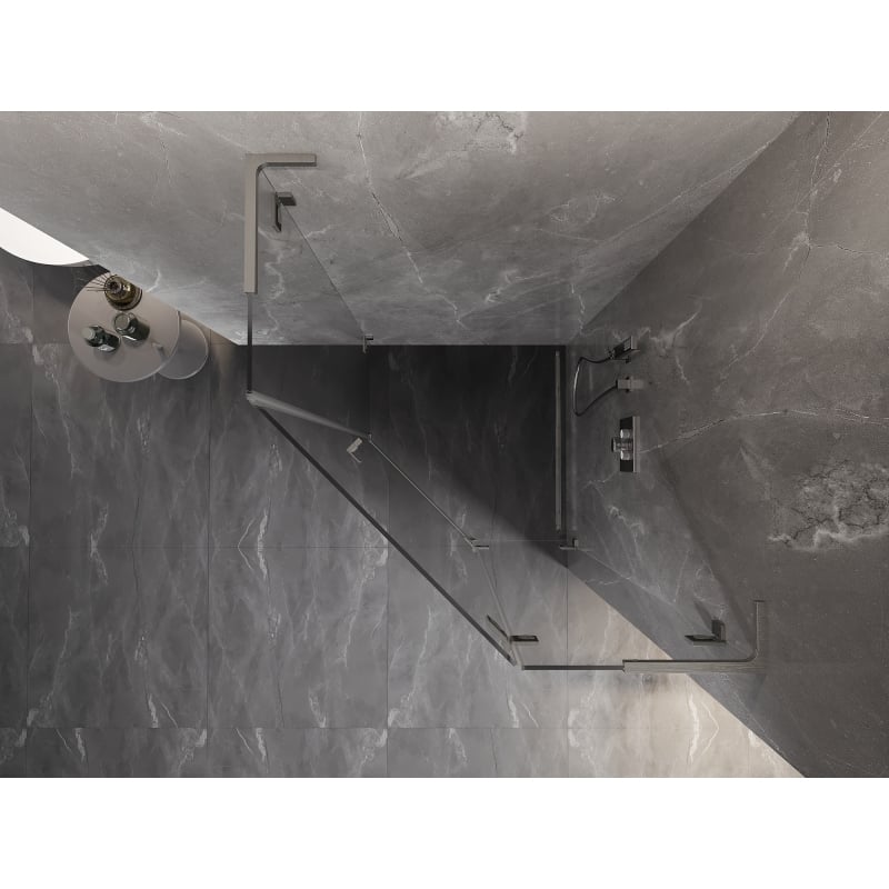 Mexen Lunar L cabine de douche pentagonale pivotante droite 90 x 90 cm, transparent, nickel brossé - 831L-090P-090L-97-00-P