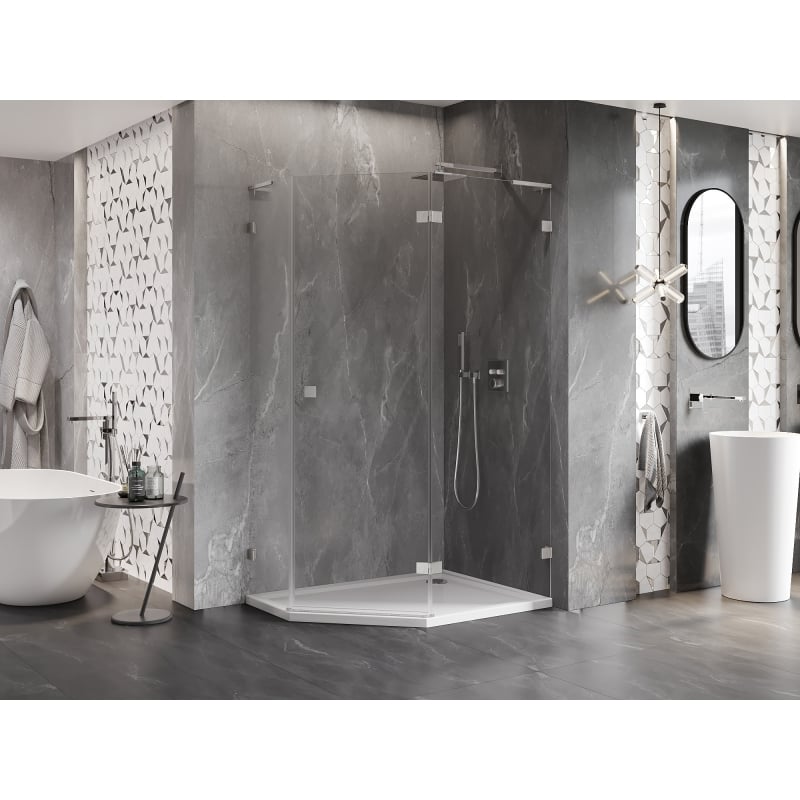 Mexen Lunar L cabine de douche pentagonale pivotante à droite 100x80 cm, transparent, nickel brossé - 831L-100P-080L-97-00-P