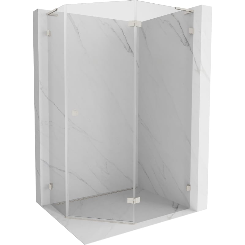 Mexen Lunar L cabine de douche pentagonale pivotante à droite 100x80 cm, transparent, nickel brossé - 831L-100P-080L-97-00-P