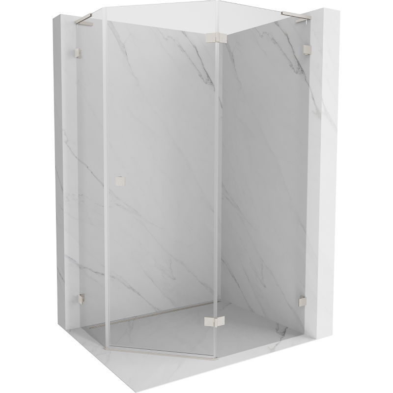 Mexen Lunar L cabine de douche pentagonale pivotante droite 100x80 cm, transparent, nickel brossé - 831L-100P-080L-97-00-P