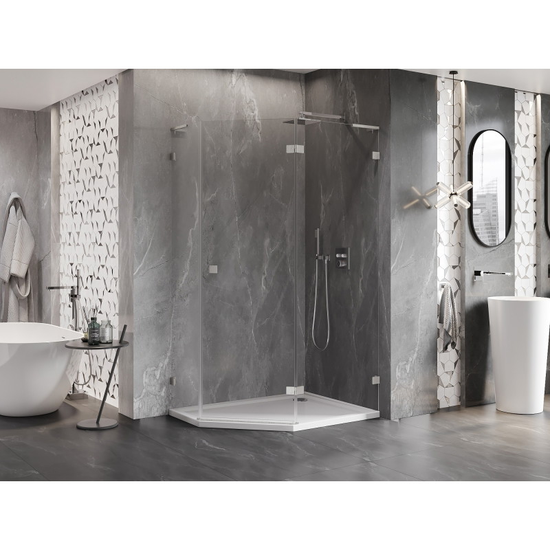 Mexen Lunar L cabine de douche pentagonale pivotante droite 100x90 cm, transparent, nickel brossé - 831L-100P-090L-97-00-P