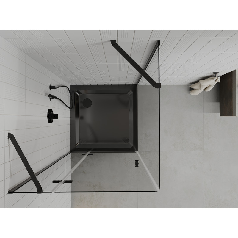 Mexen Roma cabine de douche pivotante 80 x 80 cm, transparente, noire + receveur Flat, noir - 854-080-080-70-00-4070B