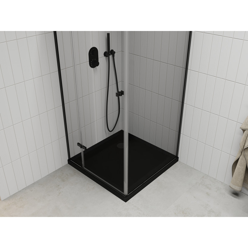 Mexen Roma cabine de douche pivotante 80 x 80 cm, transparente, noire + receveur Flat, noir - 854-080-080-70-00-4070B