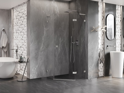 Mexen Lunar L cabine de douche pentagonale pivotante droite 100x100 cm, transparent, nickel brossé - 831L-100P-100L-97-00-P
