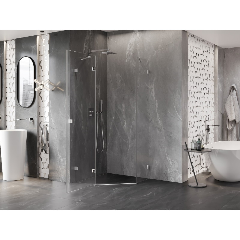 Mexen Lunar cabine de douche pentagonale pivotante gauche 100 x 100 cm, transparent, chrome - 831-100L-100P-01-00-L