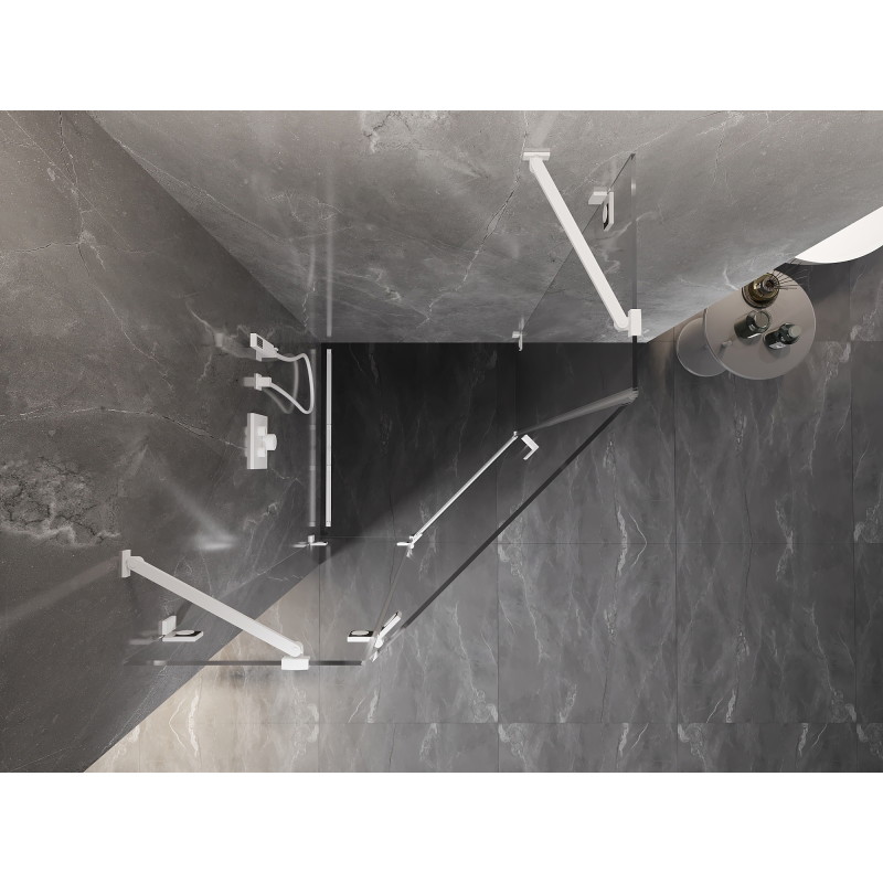 Mexen Lunar cabine de douche pentagonale pivotante gauche 80 x 80 cm, transparent, blanc - 831-080L-080P-20-00-L