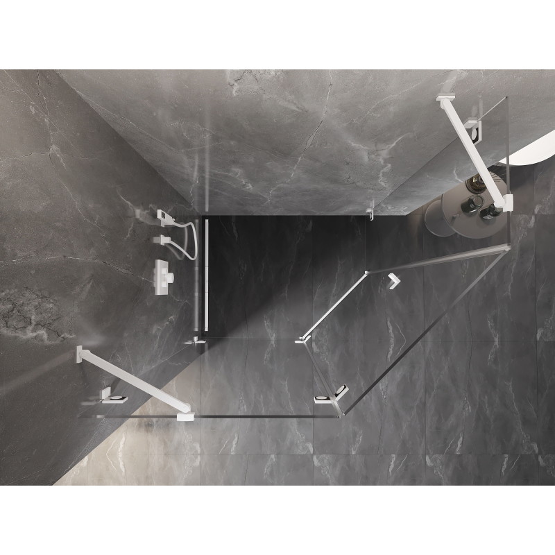 Mexen Lunar cabine de douche pentagonale pivotante gauche 90 x 80 cm, transparent, blanc - 831-090L-080P-20-00-L