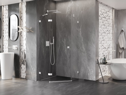 Mexen Lunar cabine de douche pentagonale pivotante gauche 90 x 90 cm, transparent, blanc - 831-090L-090P-20-00-L