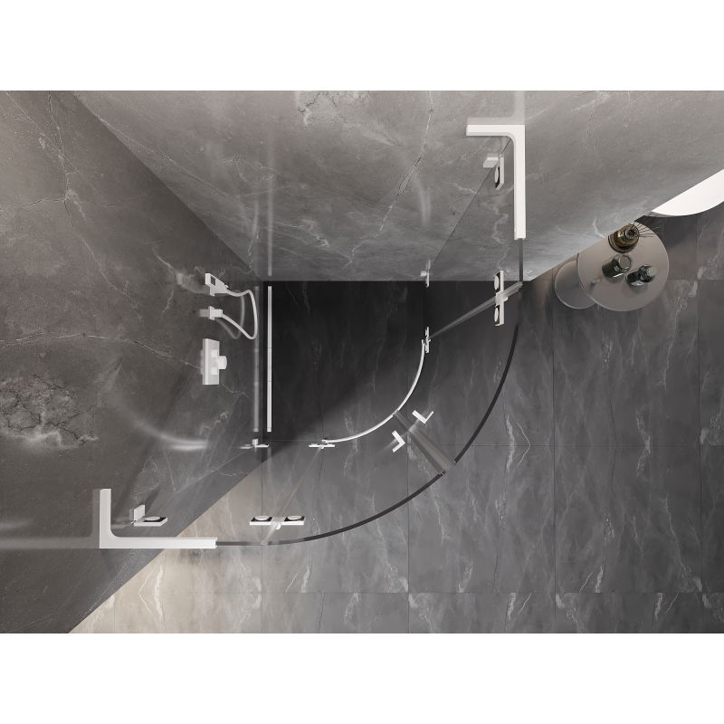 Mexen Lunar L cabine de douche semi-circulaire pivotante 70 x 70 cm, transparent, blanc - 833L-070L-070P-20-00