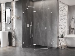 Mexen Lunar cabine de douche pentagonale pivotante gauche 100 x 80 cm, transparent, blanc - 831-100L-080P-20-00-L