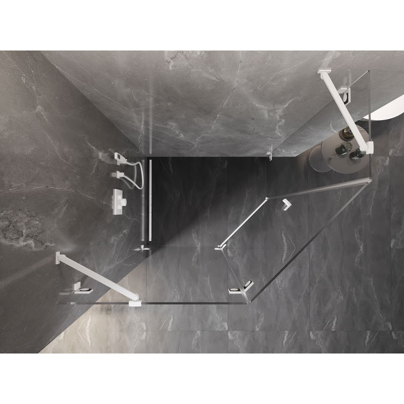 Mexen Lunar cabine de douche pentagonale pivotante gauche 100 x 80 cm, transparent, blanc - 831-100L-080P-20-00-L