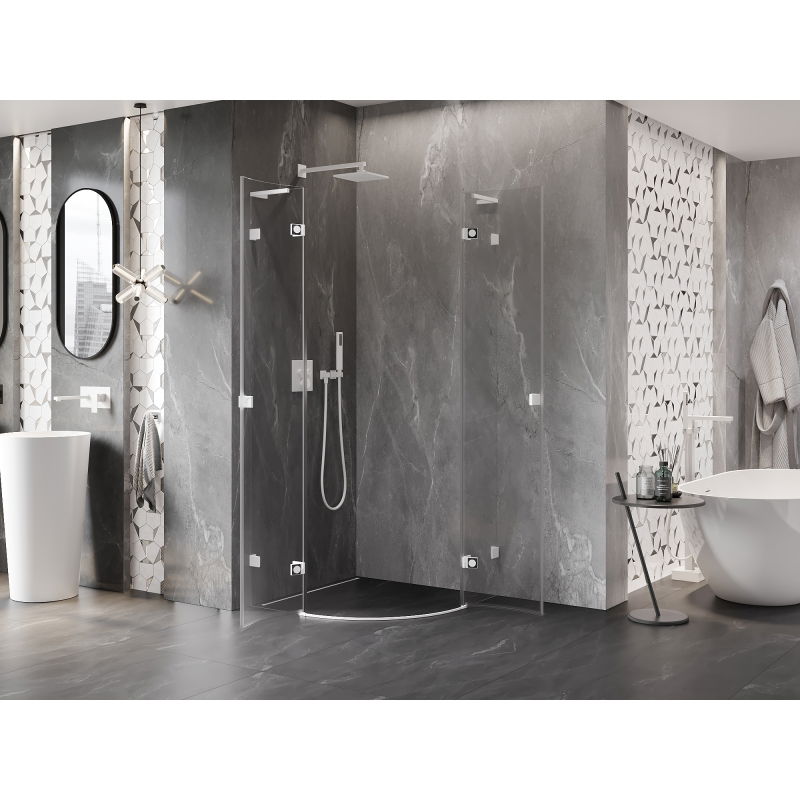 Mexen Lunar L cabine de douche semi-circulaire pivotante 90 x 90 cm, transparent, blanche - 833L-090L-090P-20-00