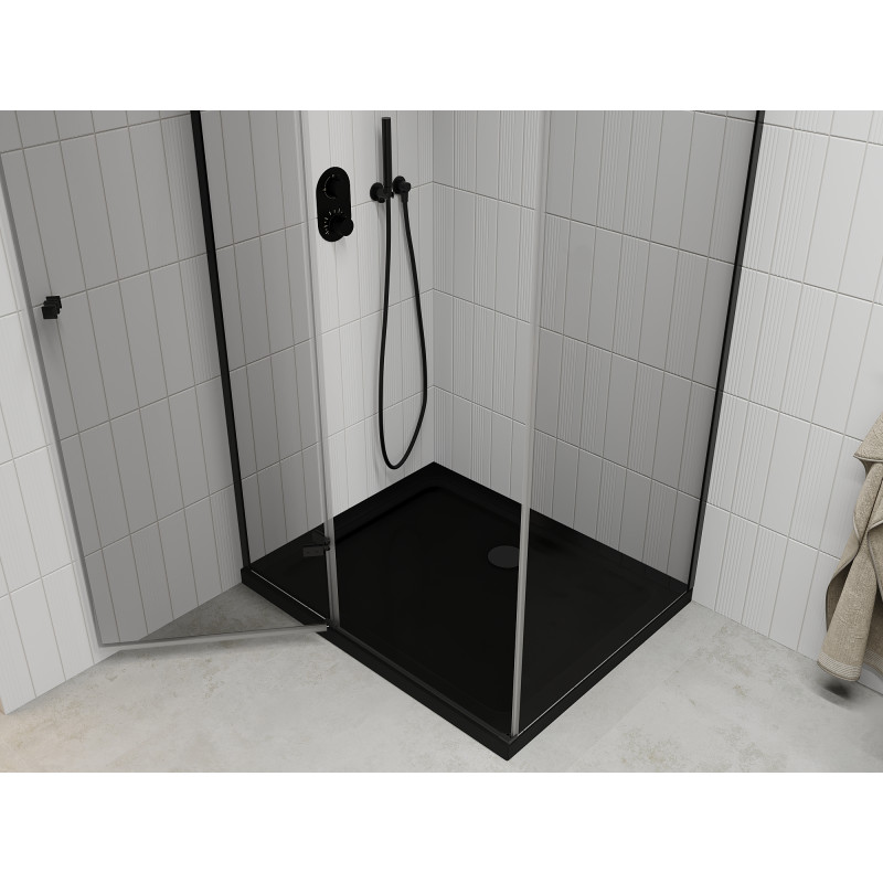 Mexen Roma cabine de douche pivotante 80 x 100 cm, transparente, noire + receveur plat, noir - 854-080-100-70-00-4070B