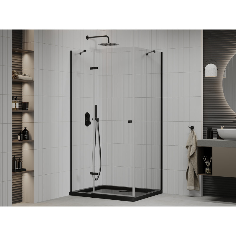 Mexen Roma cabine de douche pivotante 80 x 100 cm, transparente, noire + receveur plat, noir - 854-080-100-70-00-4070B