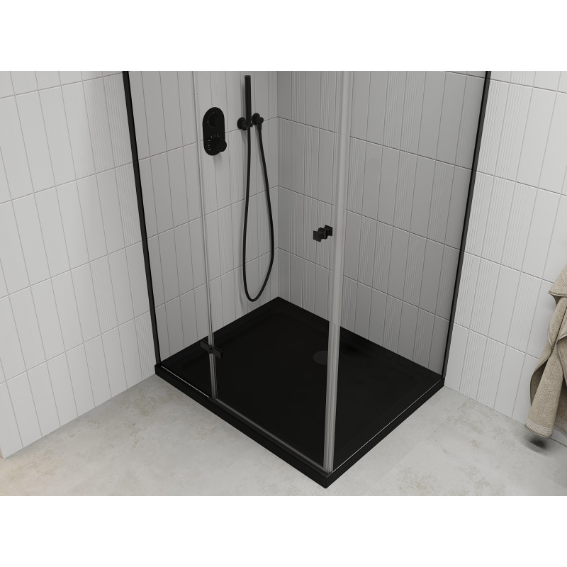 Mexen Roma cabine de douche pivotante 80 x 100 cm, transparente, noire + receveur plat, noir - 854-080-100-70-00-4070B