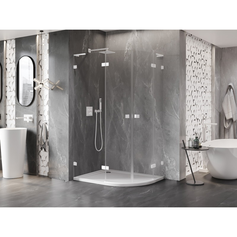 Mexen Lunar L cabine de douche semi-circulaire pivotante gauche 100 x 90 cm, transparente, blanche - 833L-100L-090P-20-00