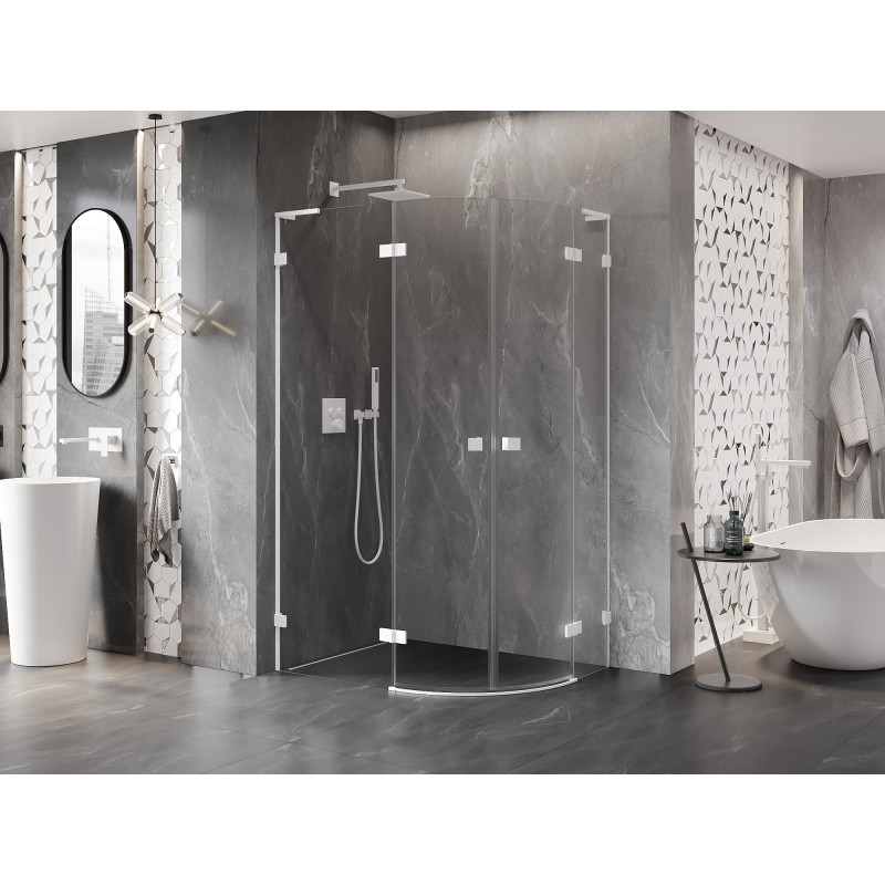 Mexen Lunar L cabine de douche semi-circulaire pivotante gauche 100 x 90 cm, transparente, blanche - 833L-100L-090P-20-00