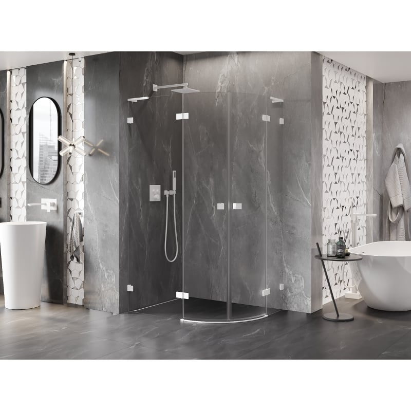 Mexen Lunar L cabine de douche semi-circulaire pivotante gauche 100 x 90 cm, transparente, blanche - 833L-100L-090P-20-00