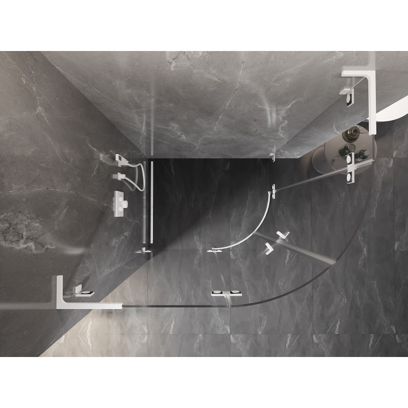 Mexen Lunar L cabine de douche semi-circulaire pivotante gauche 100 x 90 cm, transparente, blanche - 833L-100L-090P-20-00